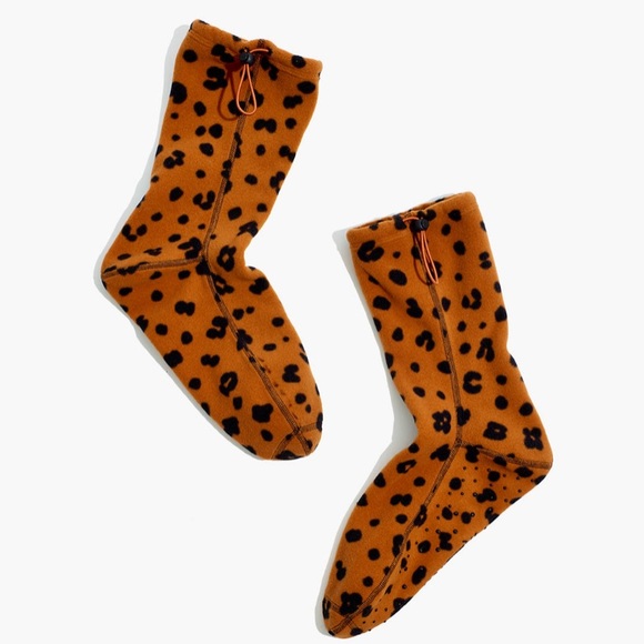 NWT Madewell Fleece Slipper Socks Leopard Print - Picture 2 of 3